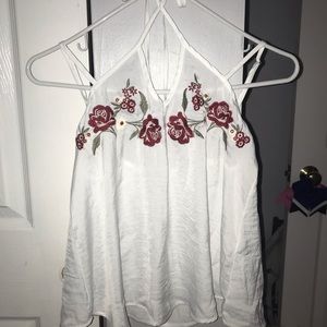 white hollister tank/halter with roses